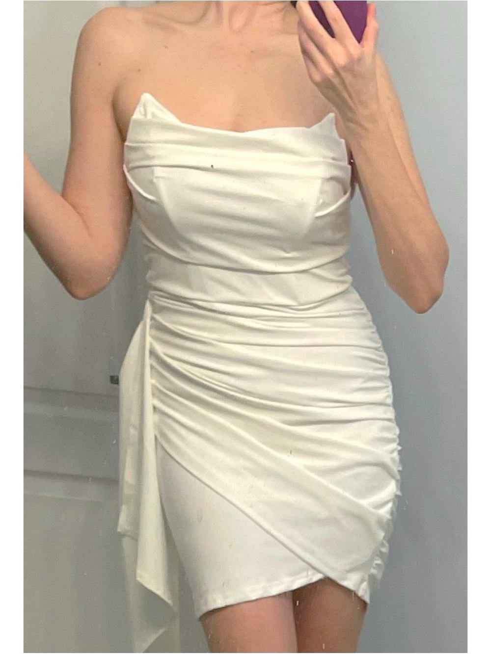 Pure White Strapless Ruched Mini Dress - Picture 4 of 5